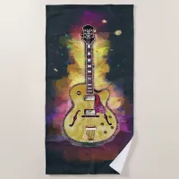 Colorful Bold Guitar Abstract Painting Beach Towel