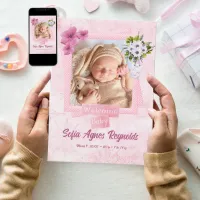 Pink Shabby Style Baby Flat Announcement Card