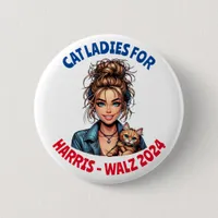 Cat Ladies for Harris and Walz Political Humor Button