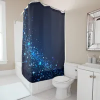 Electric Elegance: Neon Blue sparkles Bathroom  Shower Curtain