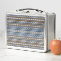 Southwest Style Blue and Brown Geometric Pattern Metal Lunch Box