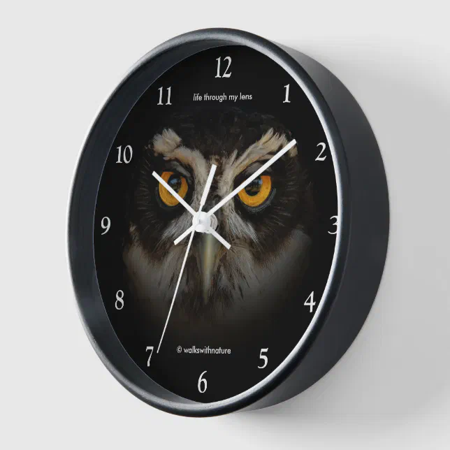 Mesmerizing Golden Eyes of a Spectacled Owl Clock