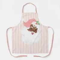 Blush Pink Vintage Winking Black Santa Christmas Apron