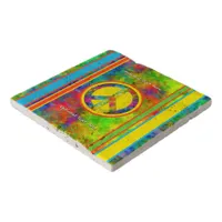 [Geometric Tie-Dye] Stripes with Peace Sign Trivet