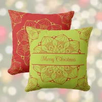 Red & Green Mandala Christmas Colors Throw Pillow