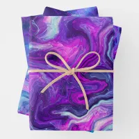 Purple, Blue, Pink Marble Fluid Art Birthday Wrapping Paper Sheets