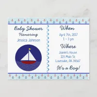 Baby Boy Sailboat Blue Baby Shower Invitation