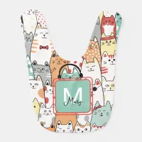 Cute Nursery Birthday Cat Kitties Name Monogram Baby Bib