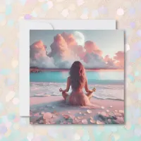 Beautiful Woman Meditating on Beach Blank Card