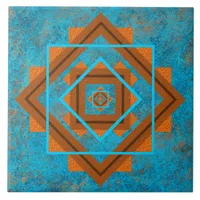 Southwest Mountain Peaks Turquoise Geometric Ceramic Tile