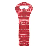 Festive Red Snowflake Nordic Holiday Sweater Wine Bag
