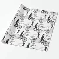 Just Married Bride and Groom Bicycle Wrapping Paper