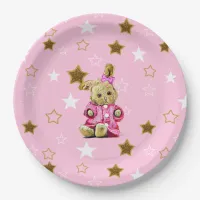Pink  and Gold Stars & Bunny Paper Plates