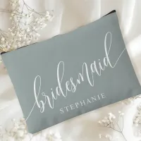 Dusty Sage Bridesmaid Modern Calligraphy Accessory Pouch