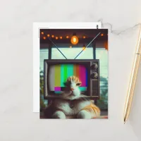 Kitty With a vintage TV Face Postcard