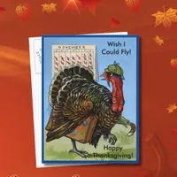 Vintage Wish I Could Fly Thanksgiving Turkey Holiday Postcard