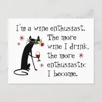 Wine Enthusiast Funny Quote with Cat Postcard