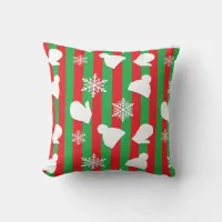 Christmas Mittens, Winter Hats and White Snowflake Throw Pillow