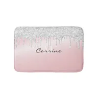 Monogram Metallic Pink & Platinum Glitter Dripping Bath Mat