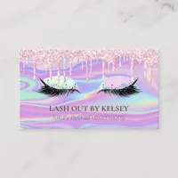 Makeup Artist Holographic Lashes Pink Glitter Drip Business Card