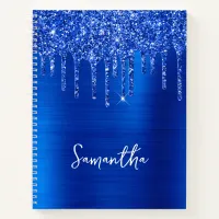 Dripping Royal Blue Glitter Glam Name Notebook