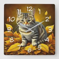 AI Gray Tabby Cat   Square Wall Clock