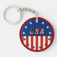 USA - American Flag and Stars in Circle Keychain