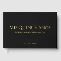 Elegant Modern Black Gold Photo Quinceañera Foil Guest Book