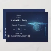 Navy Blue and White Glow Virtual Graduation Party Invitation