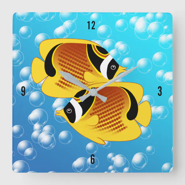 Tropical Halfmoon Butterflyfish Exotic Sealife Square Wall Clock