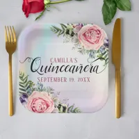 Romantic Elegant Charming Floral Quincea&#241;era Paper Plates