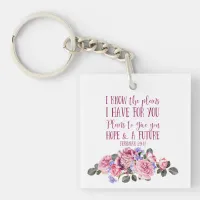 Christian Bible Verse Pink Watercolor Floral Photo Keychain