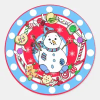 Whimsical Hand Drawn Christmas Snowman Classic Round Sticker