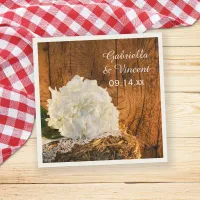 White Hydrangea and Barn Wood Country Wedding Paper Napkins