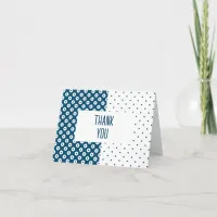 Polka-Dotted Blue and White Color Block Thank You Note Card