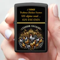 Leghorn Chickens Gather Around a Rustic Barn Zippo Lighter