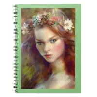 Dreamy kitschy Maiden with Flower Wreath AI Art Notebook