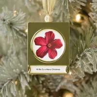 Red Hibiscus Flower Banner Gold Plated Ornament