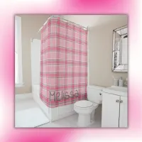 Pink and White Plaid Name Monogram | Shower Curtain