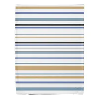 Blue White gold Beach coastal stripes Duvet Cover