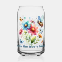 Floral Watercolor Monogram You're the Bee's Knees  Can Glass