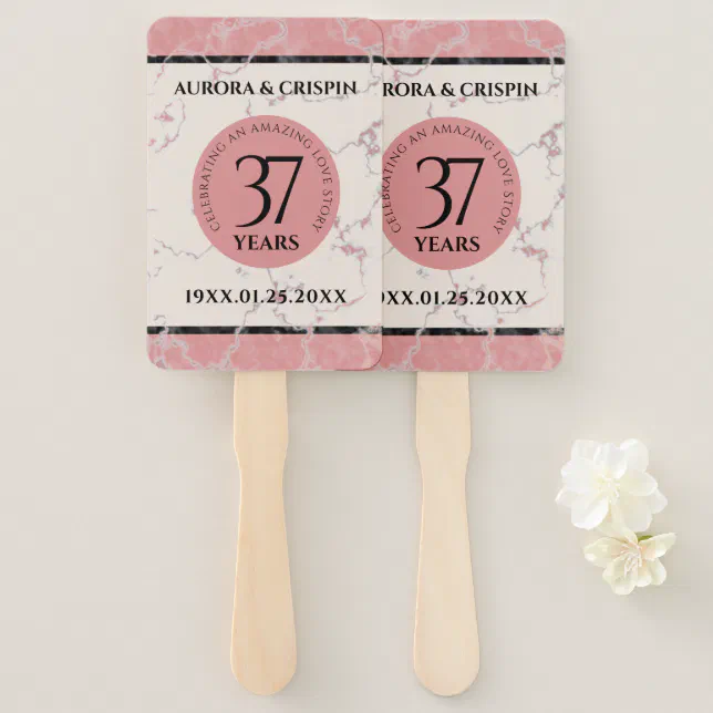 Elegant 37th Alabaster Wedding Anniversary Hand Fan