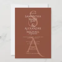 Terracotta Script Contemporary Monogram Wedding Invitation