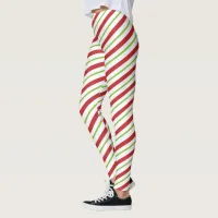 Holiday Red Green and White Candy Cane Stripes Leggings