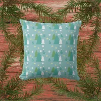 Festive Green & Blue Christmas Trees Throw Pillow