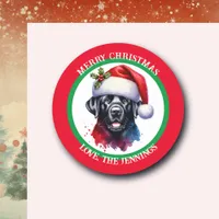 Sweet Watercolor Black Lab in Santa Hat Classic Round Sticker