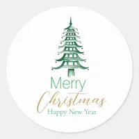 Green Pagoda Christmas Tree  Classic Round Sticker