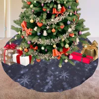 Snowflakes and Midnight Blue Background Tree Skirt