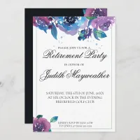 Deep Blue Purple Twilight Floral Retirement Invitation