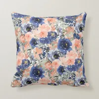 Chic Peach Blue Sage Green Floral Pattern Throw Pillow